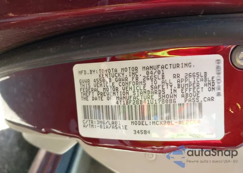 2001 Toyota Avalon Xls from USA, damaged, VIN 4T1BF28B41U178086